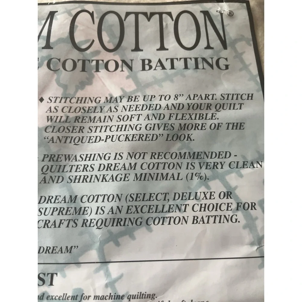 Quilters Dream Cotton 100% Pure Cotton Batting Crib‎ Size 60 x 46 USA NEW SEALED